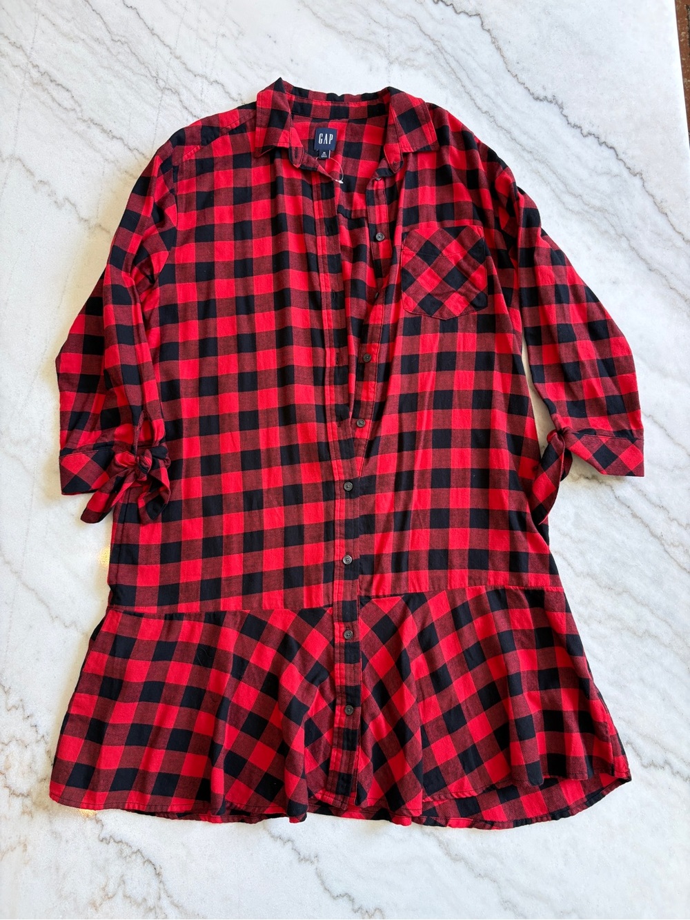 GAP Red and Black Buffalo Plaid Button-Front Peplum Swing Dress